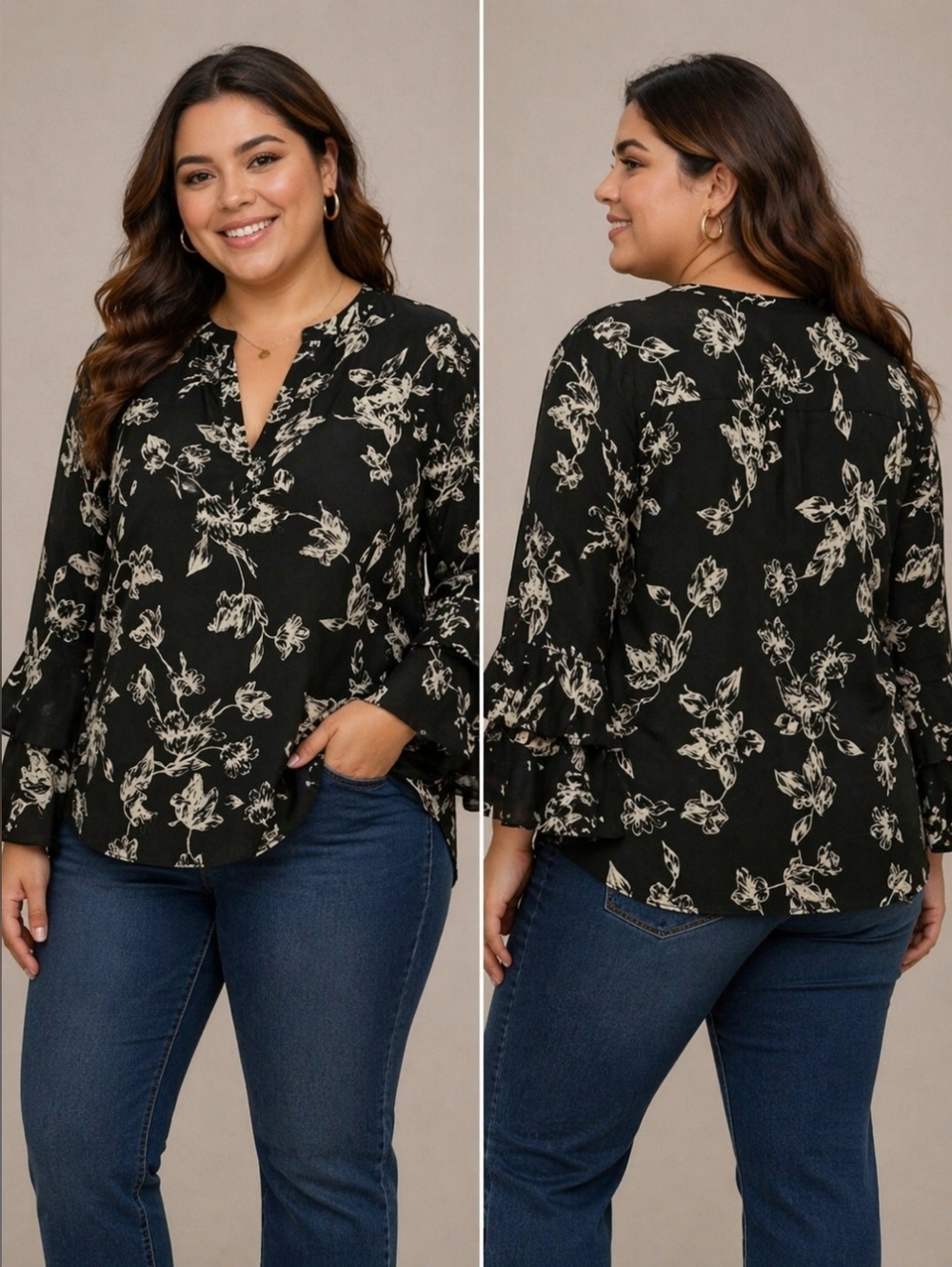 Chelsea & Theodore Floral Blouse With Bell Sleeves